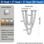 Beaded chandelier waterfall K9 crystal 22 27 31 heads total 80 heads