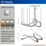 Beaded chandelier waterfall K9 crystal stainless steel 55 heads artistic loop