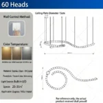 Beaded chandelier waterfall K9 crystal stainless steel 60 heads spiral design