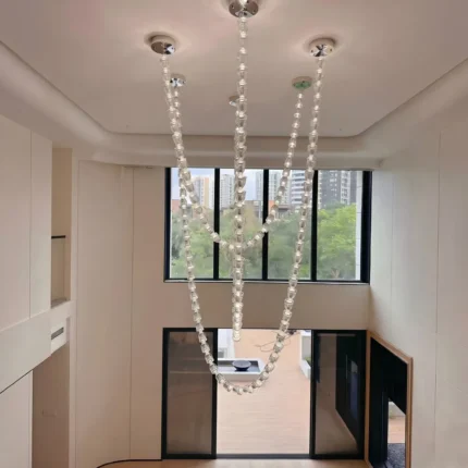 Waterfall crystal beaded chandelier for luxury foyer lighting in a duplex home