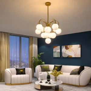 Sputnik Chandelier 13 Lights with Milk Glass Shades Details
