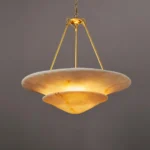 illuminated luxury alabaster pendant light capturing the exquisite marble texture and organic stone veining details