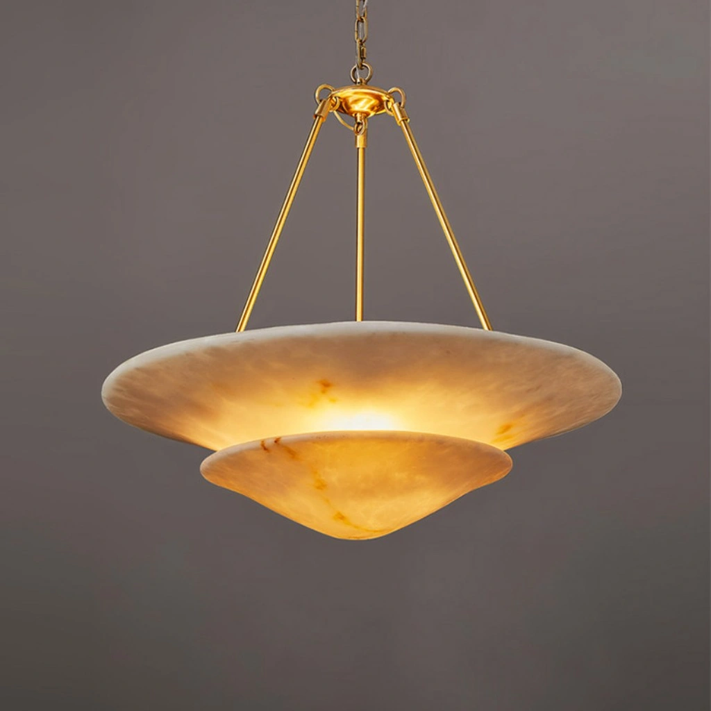 illuminated luxury alabaster pendant light capturing the exquisite marble texture and organic stone veining details