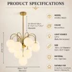Sputnik Chandelier with Premium Milk Glass Shade and Gold Brass Finish