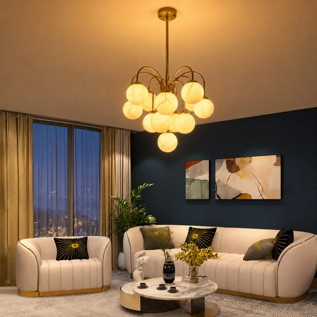 Sputnik Chandelier with Textured Glass Shades