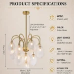 Sputnik Chandelier with Elegant Textured Glass Shade Gold Hardware