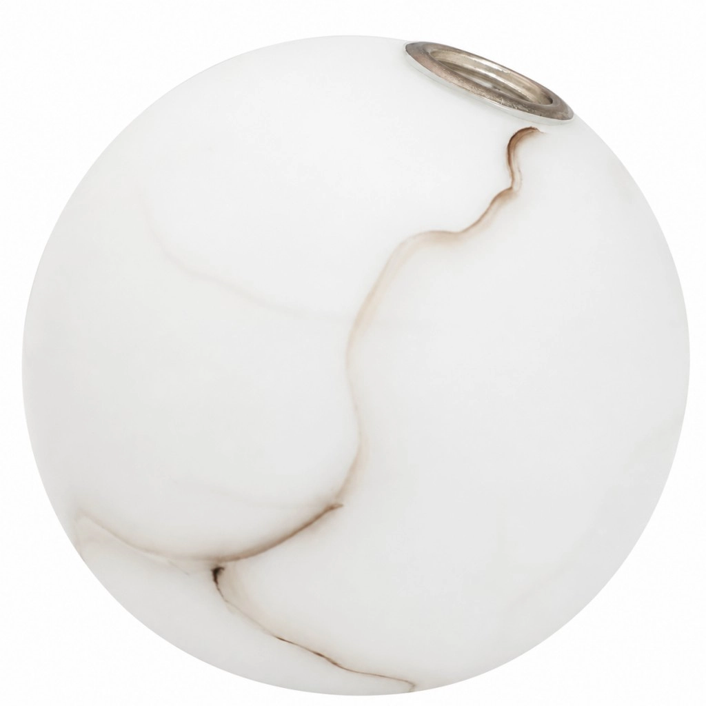 Detailed View of Sputnik Chandelier Milk Glass Shade and Plated Gold Brass Hardware