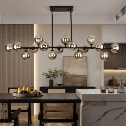 Black Mid Century Modern Chandelier over kitchen island