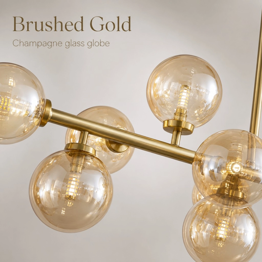Champagne glass globe detail with brushed gold metal finish