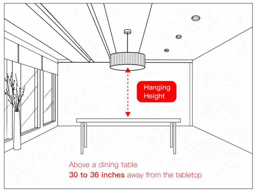 Recommended chandelier hanging height above a dining table