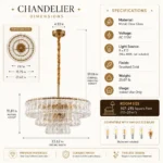 Glass Chandelier dimensions and specifications with tiered gold finish