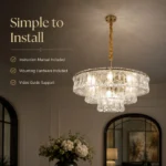 Simple installation guide for glass chandelier with tiered gold finish