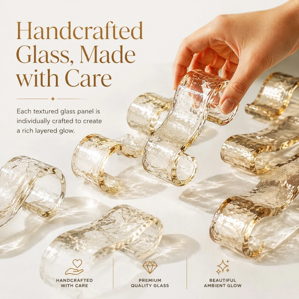 Handcrafted textured glass panels for tiered glass chandelier