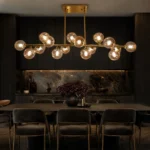 Linear Mid Century Modern Chandelier with glass globe shades
