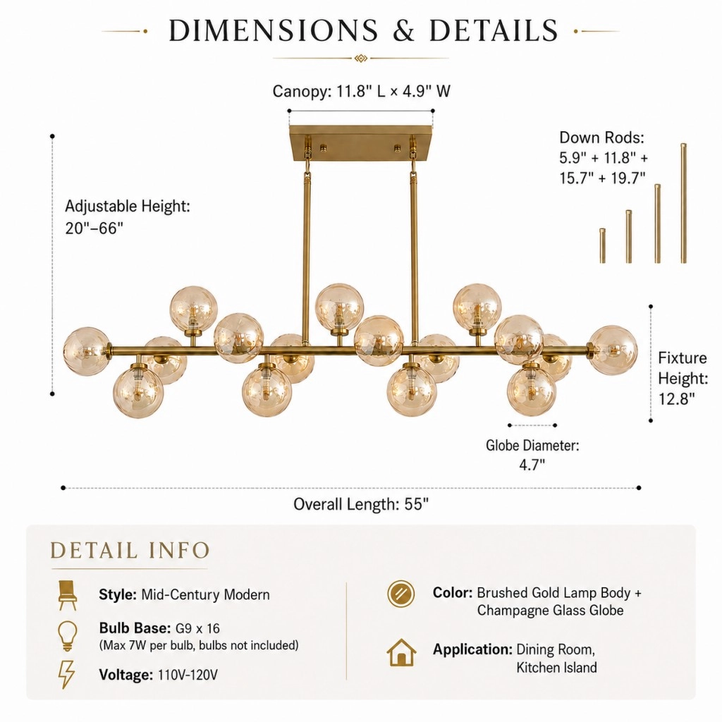 Dimensions and specifications of Mid Century Modern Chandelier