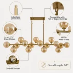 Adjustable rods and glass globe details of Mid Century Modern Chandelier