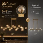 Mid Century Modern Chandelier size comparison 55 inch vs standard chandelier