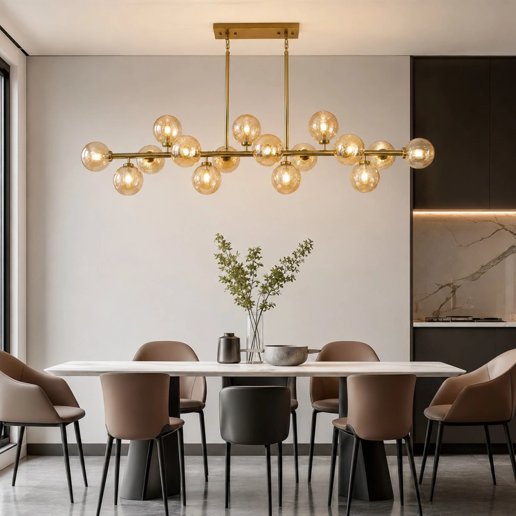 Mid Century Modern Dining Room Chandelier with brushed gold finish