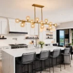 Mid Century Modern Kitchen Island Chandelier with glass globe shades