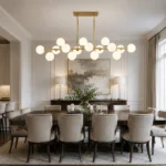 Mid Century Modern Chandelier with white glass globes