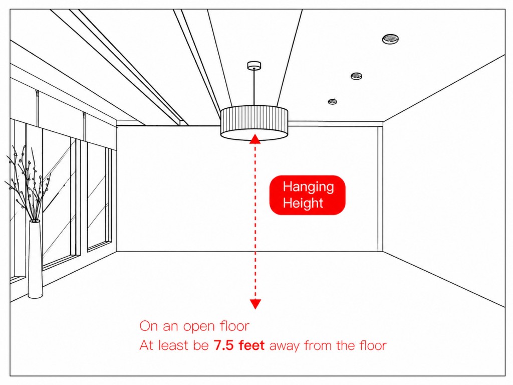 Minimum chandelier hanging height for open floor spaces