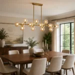 Modern Globe Glass Chandelier over dining table