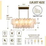 Modern linear chandelier dimensions with 32 inch length and adjustable hanging height
