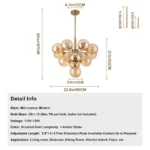 Glass globe chandelier with milk white shades over a kitchen island