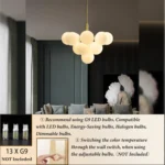 13 light globe chandelier with milk glass shades and G9 bulb sockets