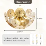8 light glass disc chandelier dimensions with 19.7 inch diameter and E12 bulb bases