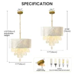 Capiz chandelier dimensions with 17.7 inch width and adjustable hanging height