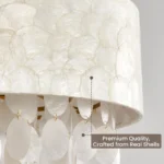 Capiz shell chandelier close-up showing real shell shade and hanging shell details