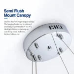 Circular chandelier ceiling canopy and adjustable suspension cable detail