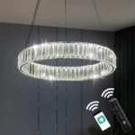 Chrome circular chandelier with K9 crystal ring and LED lighting