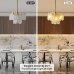 Cloud glass chandelier shown with lights off and on