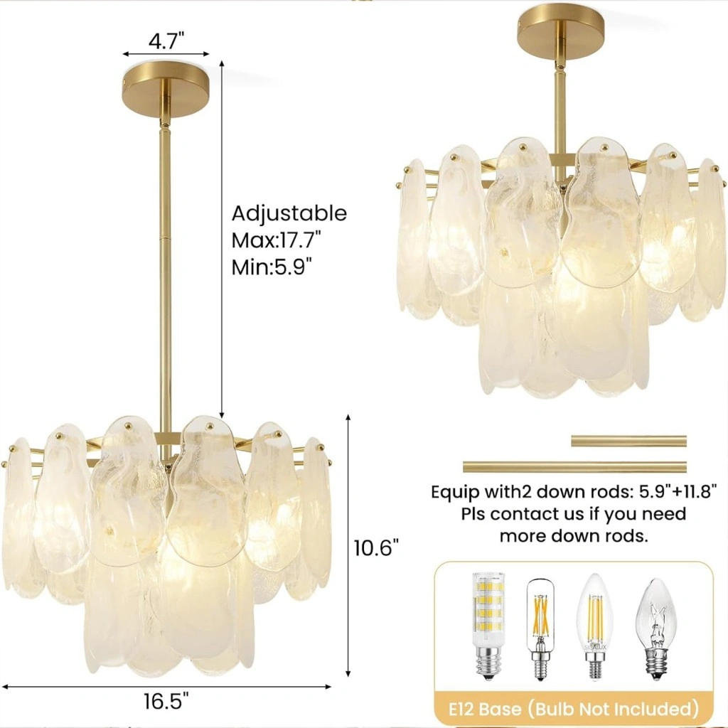 Coastal chandelier with adjustable down rods and E12 bulb base