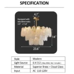 Coastal chandelier 23.6 inch size with brass frame and cloud glass