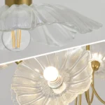 Floral chandelier with clear glass flower shade and E26 bulb detail