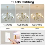Floral chandelier showing three light colors with compatible E26 bulbs