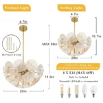 Glass disc chandelier adjustable hanging height and 8 E12 bulb configuration