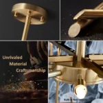 Gold glass chandelier with detailed brass frame craftsmanship