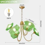 Green floral chandelier dimensions with six glass flower shades
