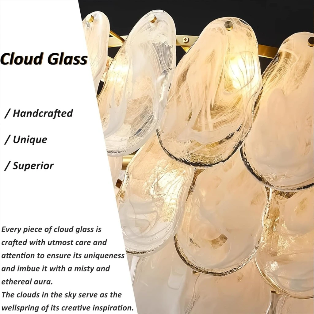 Handcrafted cloud glass chandelier with unique textured glass panels