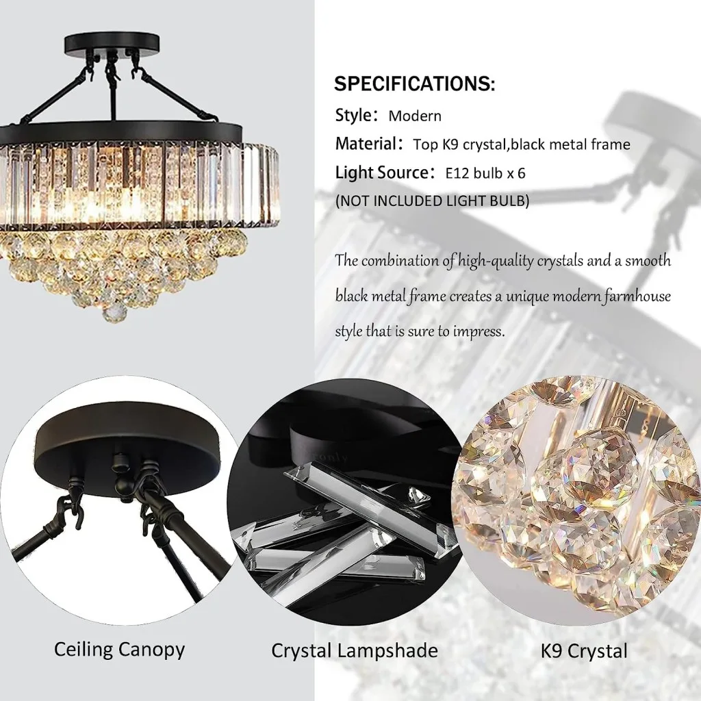 K9 crystal chandelier details with black ceiling canopy crystal lampshade and faceted crystals