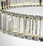 Close up of clear K9 crystal details on a circular chandelier