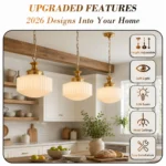 Milk glass pendant light features with adjustable height E26 base and ceiling installation