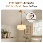 Milk glass pendant light with rotatable canopy for flat and sloped ceilings