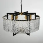 Round farmhouse chandelier with clear glass panels and six E26 light sockets
