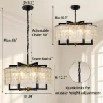 Adjustable height modern farmhouse chandelier with 39 inch chain and 24 inch diameter