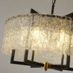 Close-up of textured water ripple glass on a farmhouse chandelier